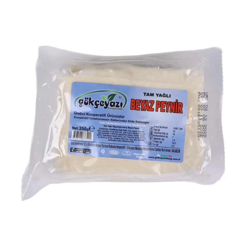 Tam Yağlı Beyaz Peynir 350 Gr Gökçeyazı Kooperatifi tam yağlı beyaz peynir 350 gr vakumlu paket