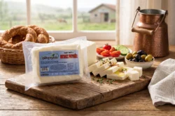 Kahvaltı sofrasında Gökçeyazı tam yağlı beyaz peynir 350 gr ve dilimlenmiş peynir